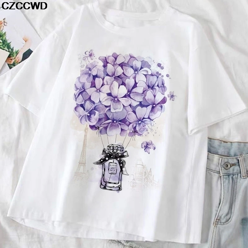 2020 Summer Women Short Sleeve Beautiful Flower Floral Fashion Lady T-shirt Top T Shirt Ladies Womens Graphic Female Tee T Shirt