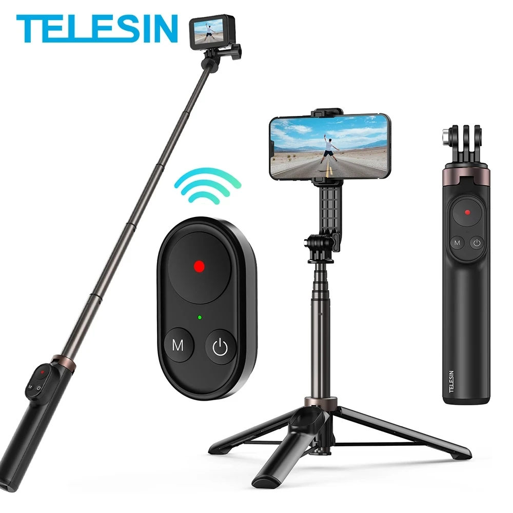 

TELESIN Wireless Bluetooth Remote Control Selfie Stick Monopod Tripod For GoPro Hero 12 11 10 9 Max DJI For iPhone 15 14 Pro Max