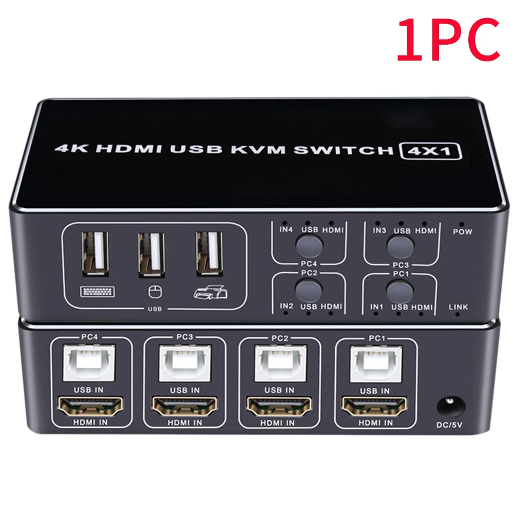 4K Computer Sharing 4 Port Stable Ultra HD Plug And Play USB Aluminum Alloy For Mouse Keyboard Hub KVM Switcher Usb Kvm Switch