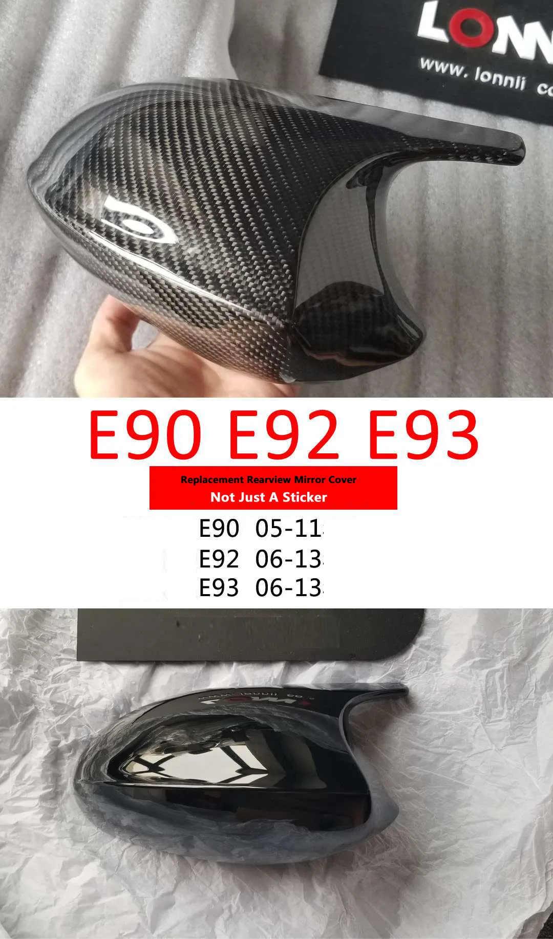 For BMW E90 E92 E93 2005 -11 Replacement Real Carbon Fiber Rearview Horn Mirror Cover