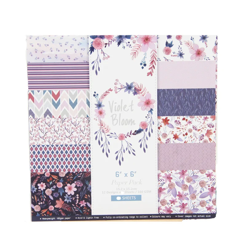 

KLJUYP 12pcs Violet Bloom Scrapbooking Pads Paper Origami Art Background Paper Card Making DIY Scrapbook Paper Craft