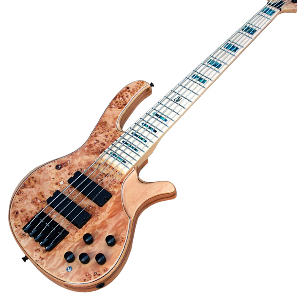 Natural Wood Color Ash Electric Bass Guitar 5 Strings with Maple Fretboard Abalone Inlay Burl Veneer Customizable | Спорт и