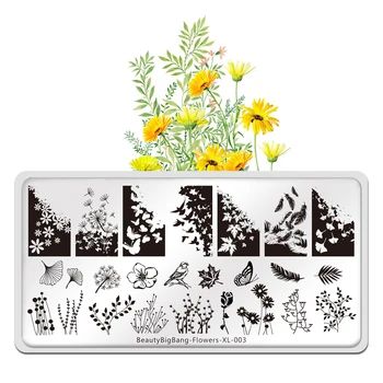 

Beauty Big Bang Flower XL-003 Stamping Plates Leaves Tree Bird Dandelion Plants Image Stainless Steel Stencil Nail Art Template