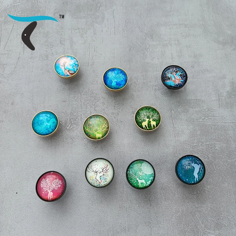 

Nordic rural style Christmas deer pattern brass gold cabinet knob drawer children shoe cabinet handle furniture hardware