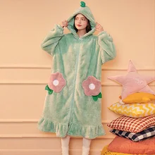 Женская одежда для сна в стиле Лолиты; Пижама с капюшоном; милый фланелевый Халат с капюшоном и цветочным принтом; халат для сна; ночная рубашка; домашняя одежда