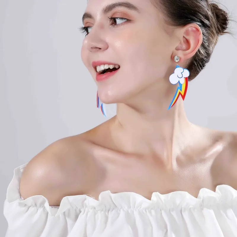 

2019 New Fashion Colorful Lightning Cute Cloud Pendant Long Earrings for Women Cartoon Creative Acrylic Earrings Aretes De Mujer