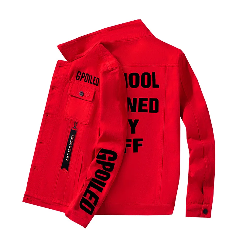 #3413 White Red Grey Streetwear Hip Hop Denim Jacket Men Letters Printed Jeans Jacket Homme Slim Bomber Jacket Coat Spring 2020 #3413 White Red Grey Streetwear Hip Hop Denim Jacket Men Letters Printed Jeans Jacket Homme Slim Bomber Jacket Coat Spring 2020
