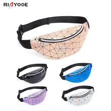 RIAYOOE Fashion women belt bag Geometric black banana bag gold Silver Sequin waist bag Laser Phone Pouch