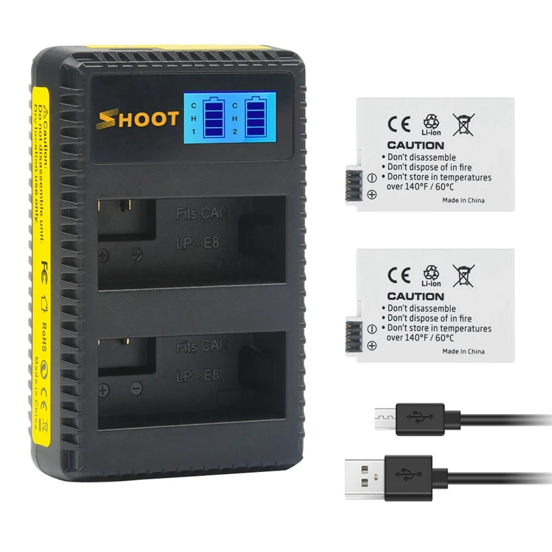 Снимать 2 шт. 1200 мА/ч LP-E8 Батарея с светодиодный Dual USB Зарядное устройство для