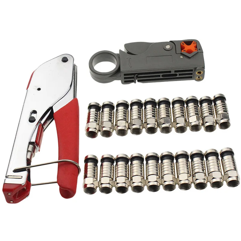 1 комплект коаксиальный провод, кабель для зачистки Rg6/Rg59 F сжатие 20 шт. Соединительный инструмент обжимные плоскогубцы провода зачистки плоскогубцы комплект