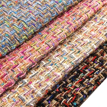

Gold Lines Woven Rove Tweed Striped Graceful Handmade Sewing Costura Fabric Designer DIY Bag Coat Fabric Material 50x145cm