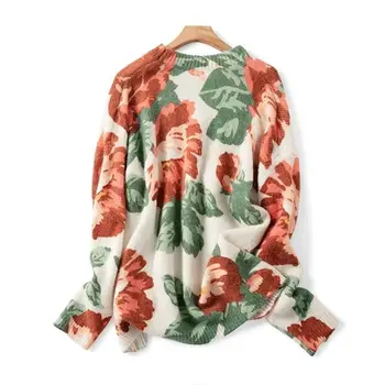 

Women Sweater 2020 Early Spring New Retro Big Peony Color Printed Mohair Print Sweater