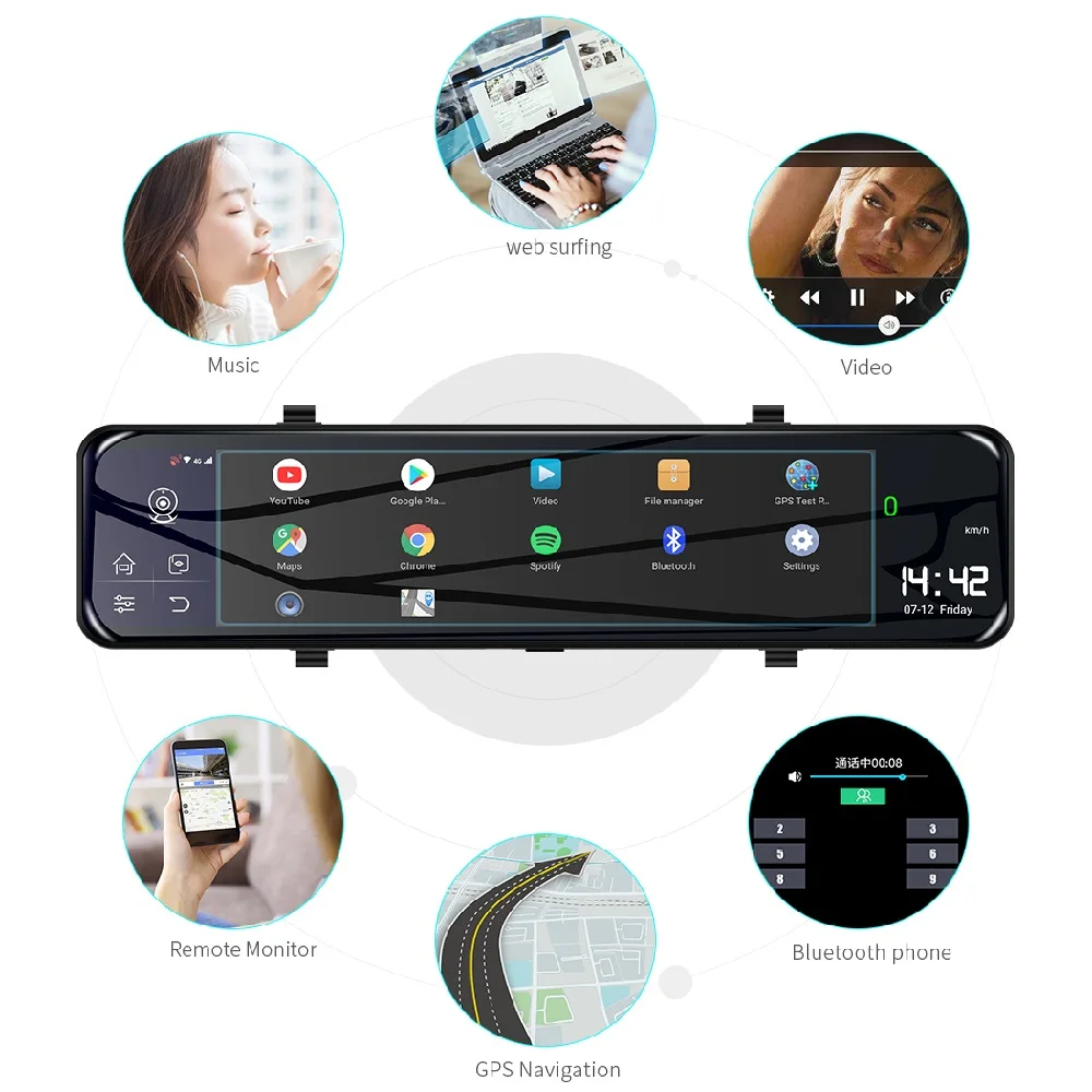 Зеркало видеорегистратор ADAS 12 дюймов 4G Android 8 1 1080P GPS Wi Fi Bluetooth ночное