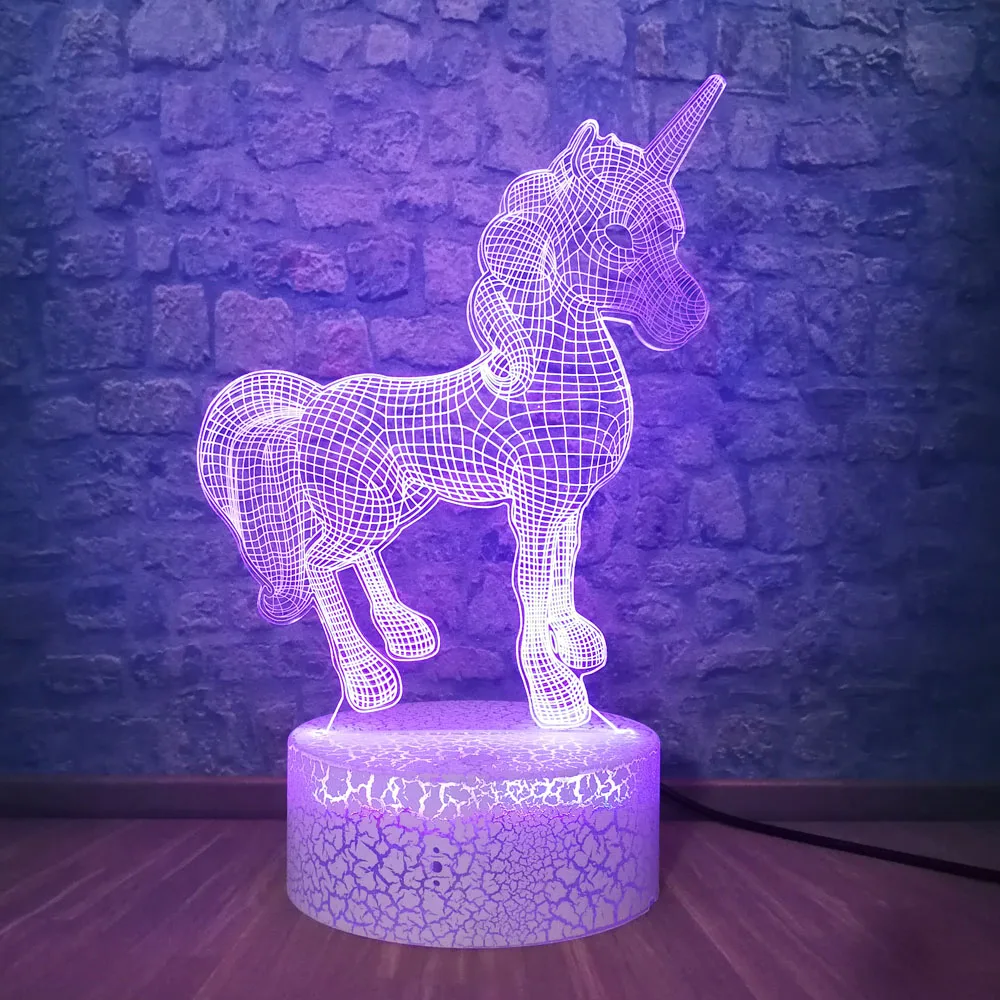 Удача Единорог 3D иллюзия Ночник декор светодиодный настольная лампа USB зарядка Рождественский подарок на день рождения для детей мальчиков и девочек детей