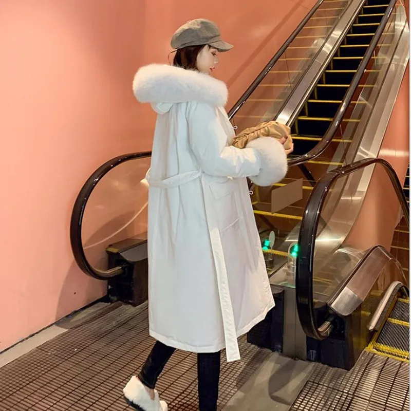 white duck down over the knee down jacket female winter long paragraph fox fur collar to send overcoat