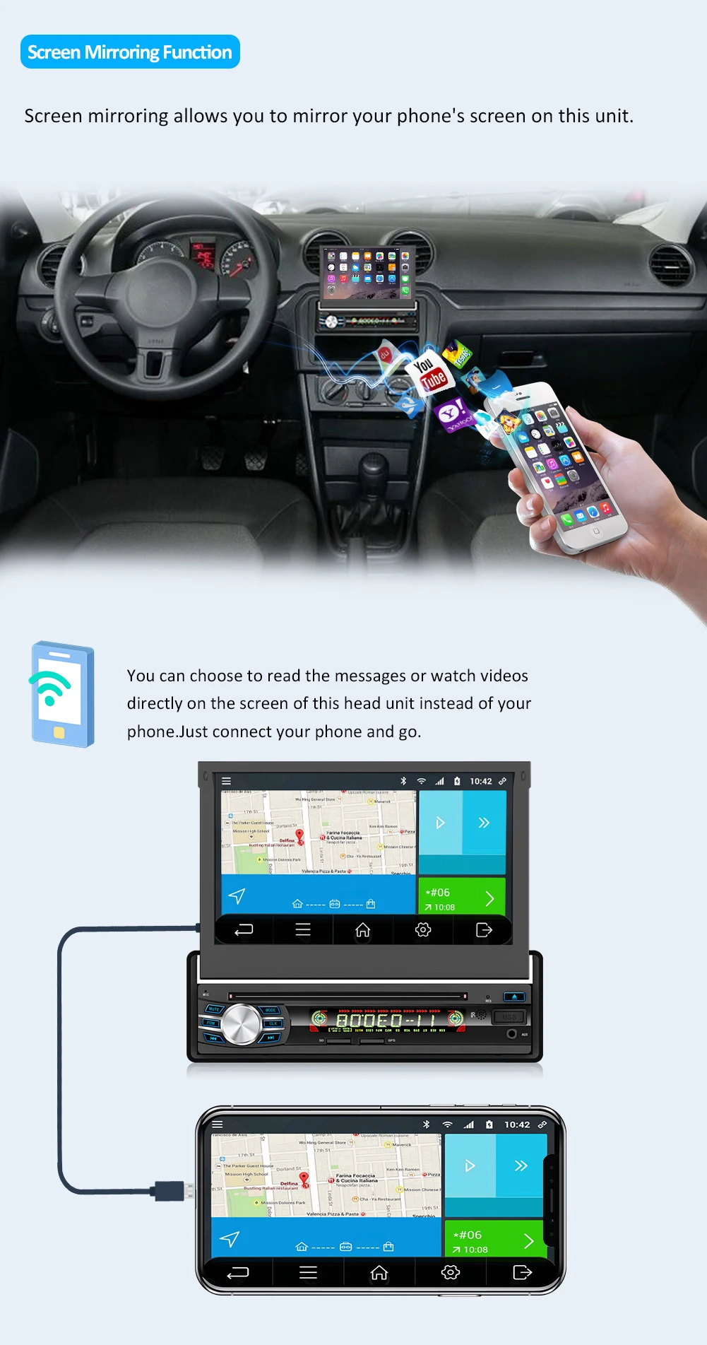 1 Din Android автомобильный мультимедийный авто радио dvd-плеер gps навигация с " сенсорный экран Съемная панель Поддержка wifi Зеркало Ссылка