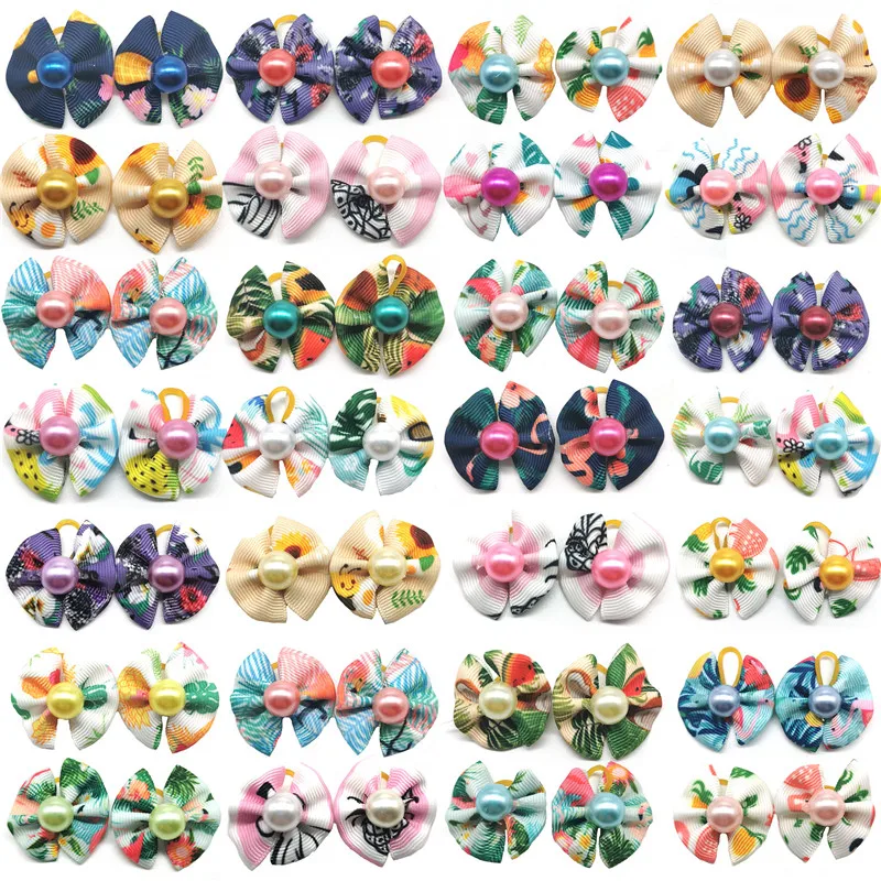 

10/20/30pcs New Doggy Hair Bows Rubber Bands Colorful Pearl Puppy Dog Hair Bows Small Dog Grooming Accessories Pet Supplies