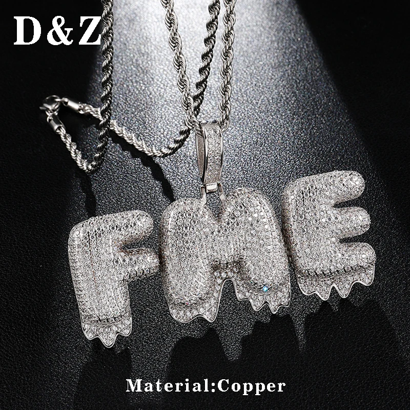 D& Z Iced Out Bling CZ капельные буквы на заказ ожерелье микро проложили пузырь письмо кулон колье для мужчин хип-хоп ювелирные изделия