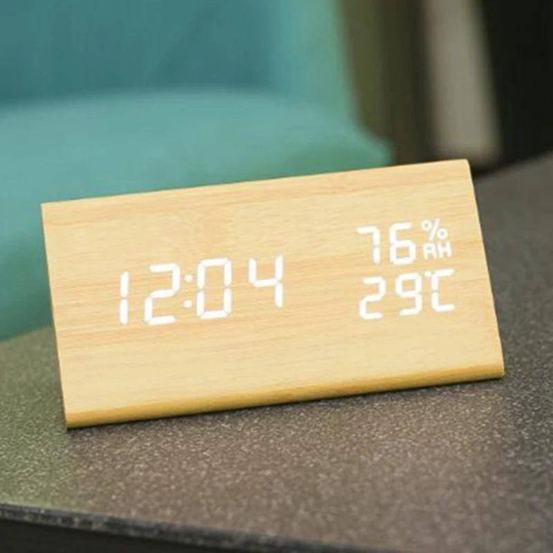 Треугольный Настольный деревянный будильник светодиодный цифровой дисплей времени температуры и влажности 15 см* 8 см* 7 см подарки