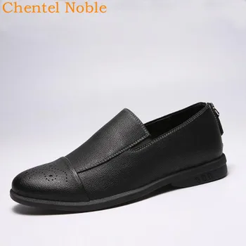 

Chentel Noble Manual Brock Shoes Fashion Mens Dress Shoes Leather Flats For Business Comfortable Mens Shoes Behind Zipper