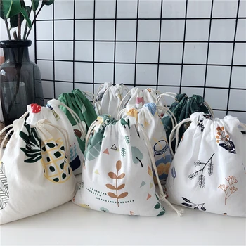 

Original Small Fresh Cotton and Linen Drawstring Mouth Cloth Bag Cartoon Storage Bag White Blue Red Yellow Black Green