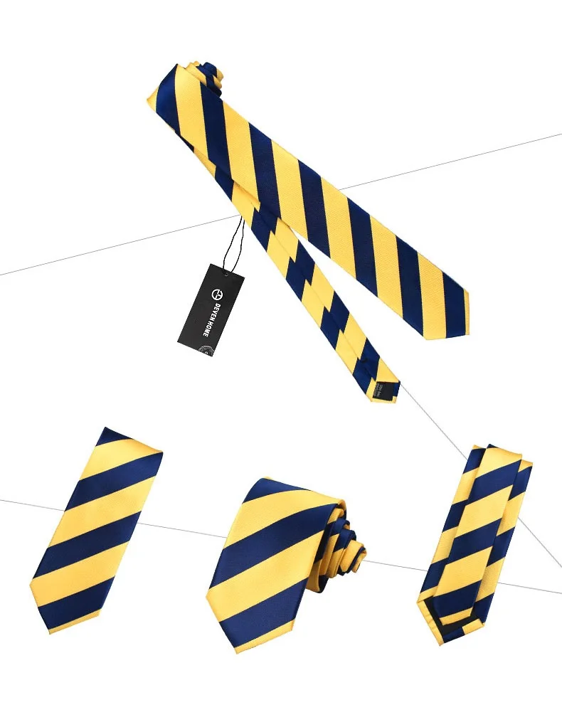 Brand New Fashion High Quality Men 7CM Navy Blue Striped Yellow Necktie Business Formal Suit Neck Tie for Men with Gift Box