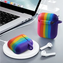 

earphone case for airpods case rainbow silicone cover for with keychain earphone accessories colorful 2020 newest