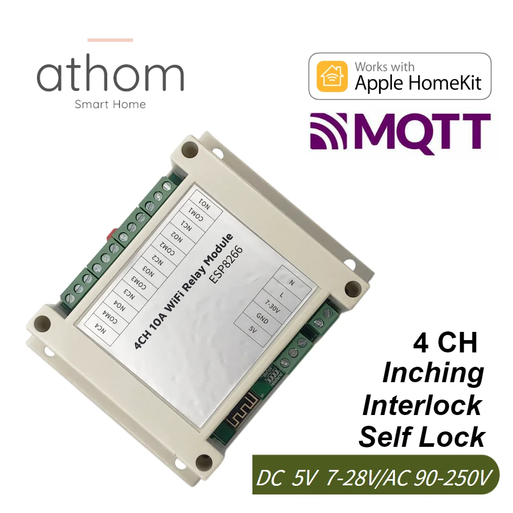 Релейный модуль Wi-Fi ATHOM Homekit и MQTT 4 канала самоблокирующийся входной контроллер 5 В