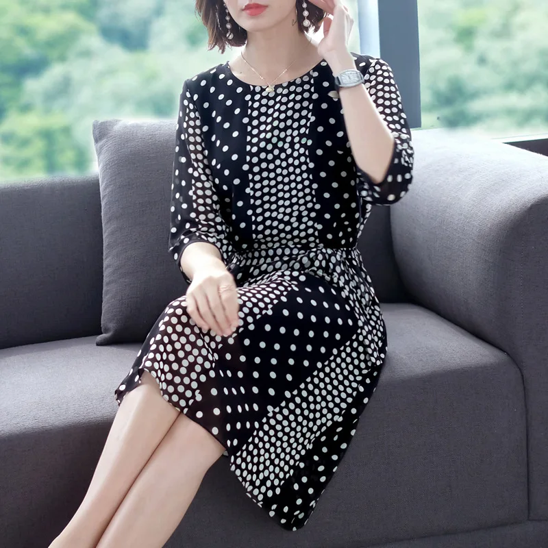 

Set Silk Printed Dress 2019 Spring And Summer New Style Elegant WOMEN'S Two-piece Suit A- line Skirt Sub-