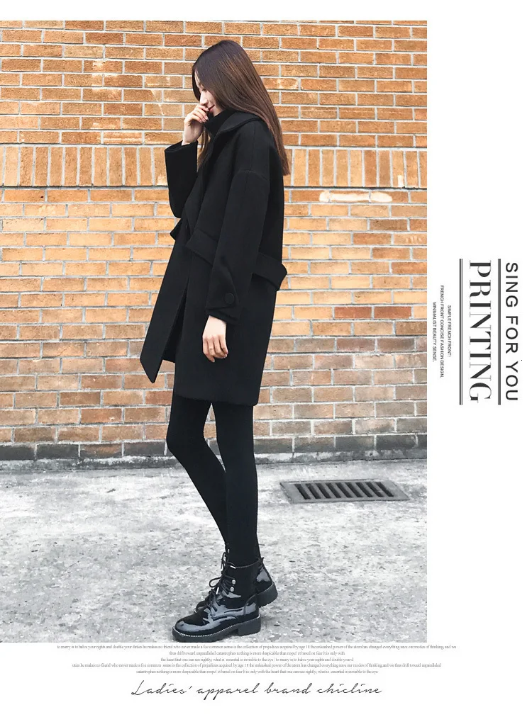 Женское шерстяное пальто на осень и зиму, повседневная черная верхняя одежда с хлопковой подкладкой, длинное шерстяное пальто, Женское пальто, Casaco Feminino