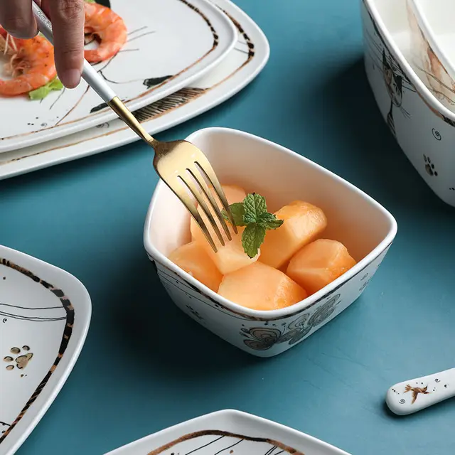 Cute Cartoon Cat Ceramic Tableware Household Soup Noodle Bowls Fruit Steak Food Plate Dishes Creative Porcelain Dinnerware 4