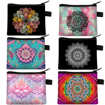 Mandala Flower Print Coin Purse Women Wallet Ladies Multicolor Pattern Cute Coin Bag ID Credit Card Case Mini Coin Holder