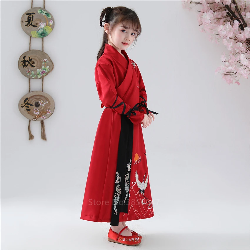 Hanfu/платье детский Традиционный китайский национальный костюм народный древний журавль для маленьких девочек и мальчиков костюм для танцев вечерние и новогодние наряды