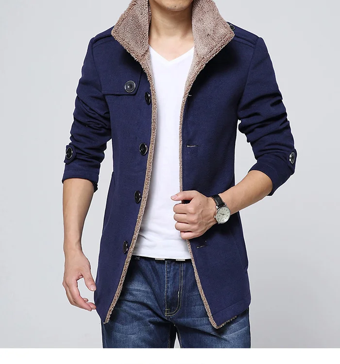 Мужское длинное шерстяное пальто с карманами, теплые ветрозащитные куртки, пальто, приталенная ветровка высокого качества, Мужской плащ размера плюс
