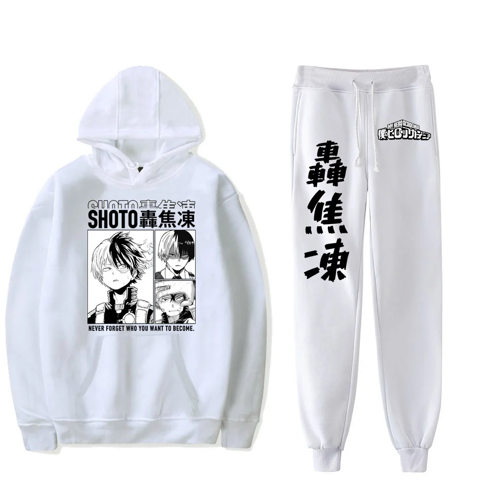 

Толстовка с капюшоном и брюки с принтом «Моя геройская Академия», комплект из двух предметов, Свитшот и спортивные штаны для косплея, пуловеры, спортивные костюмы 2021