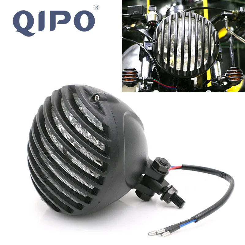 QIPO хромированный светильник для головы мотоцикла Ретро ребристый гриль 5