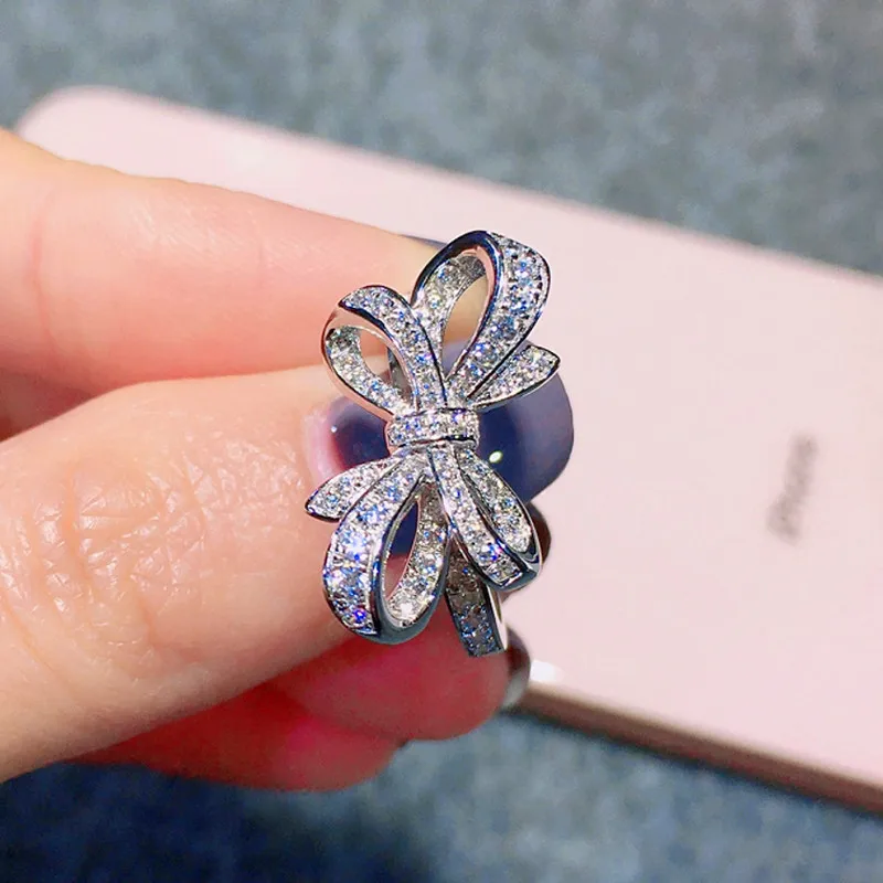 Роскошное Женское Обручальное кольцо с бабочкой и бантом, элегантное серебряное кольцо на палец 925 пробы, обручальное кольцо с цирконием для женщин