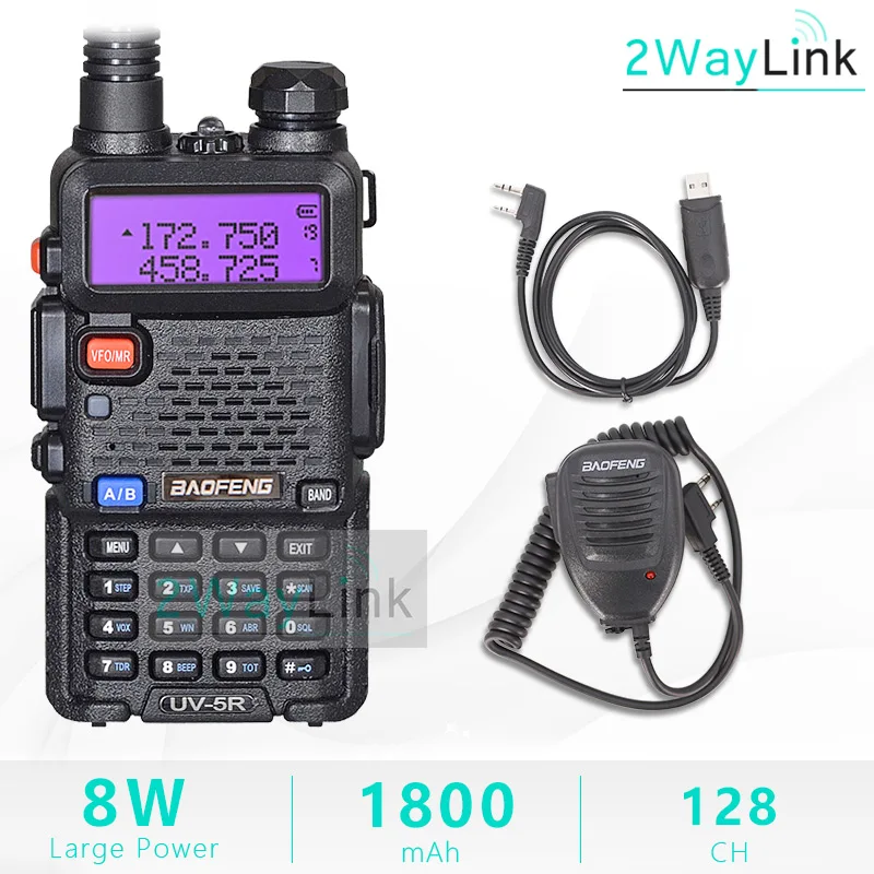 Обновление 8 Вт UV-5R 8 Вт иди и болтай Walkie Talkie “иди и 10 км uv5r рация для охоты Ham радио 10 км Baofeng UV-9R UV-82 UV-8HX UV-XR uv 5r - Цвет: Add Cable-MIC