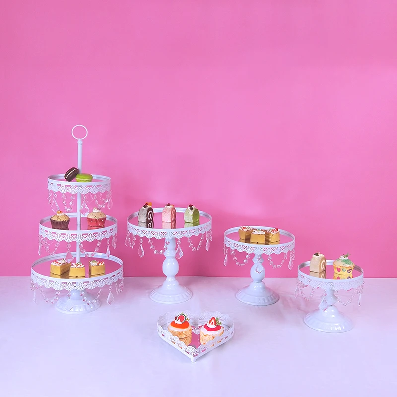 

Tobs White Cake Stand Set Mirror Crystals Decor Supplies Party Wedding Dessert Display Cupcake Tower Stand Decor Tray Metal