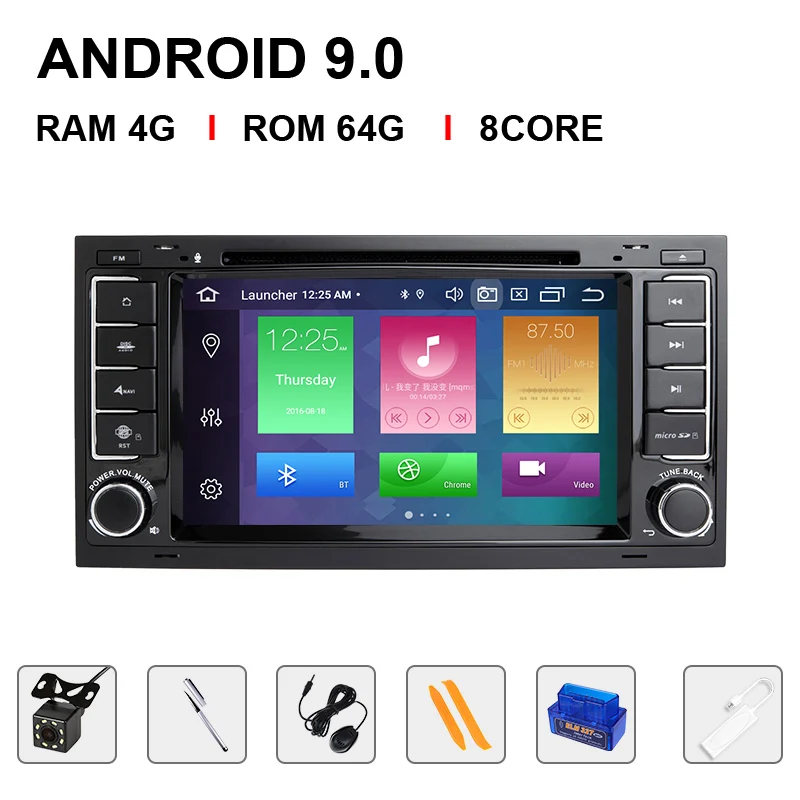 Ips DSP 4G 64G 2 Din Android 9,0 GPS автомобильный радиоприёмник для VW/Volkswagen/Touareg/Transporter T5 мультимедиа Naviagtion DVD плеер аудио - Цвет: 64ROM Carplay OBDCam