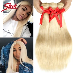 Image 1 - Sleek Braziliaanse Steil Haar Blond 613 Kleur Weave Bundels 8 Tot 26 Inch Remy Human Hair Extension Kan Kopen 3 of 4 Gratis Schip