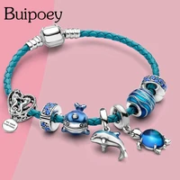 Buipoey Ocean Collection Blue Turtle Seahorse Narwhal Beaded Dolphin Charm Bracelets For Boys Girl Original Kids Child Bracelet 1