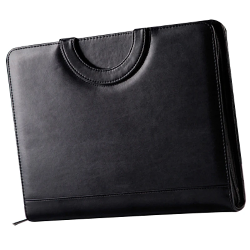 

A4 Document Folder Pu Leather Zipped Ring Binder Portable Conference Bag Business Briefcase Office School Notebook Multi-Funct