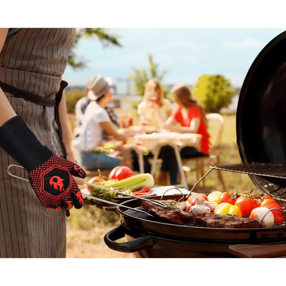 Barbecue anti-scald gloves Heat Glove Resistant BBQ Oven Gloves Kitchen Fireproof Gloves Anti-slip for Baking Cooking