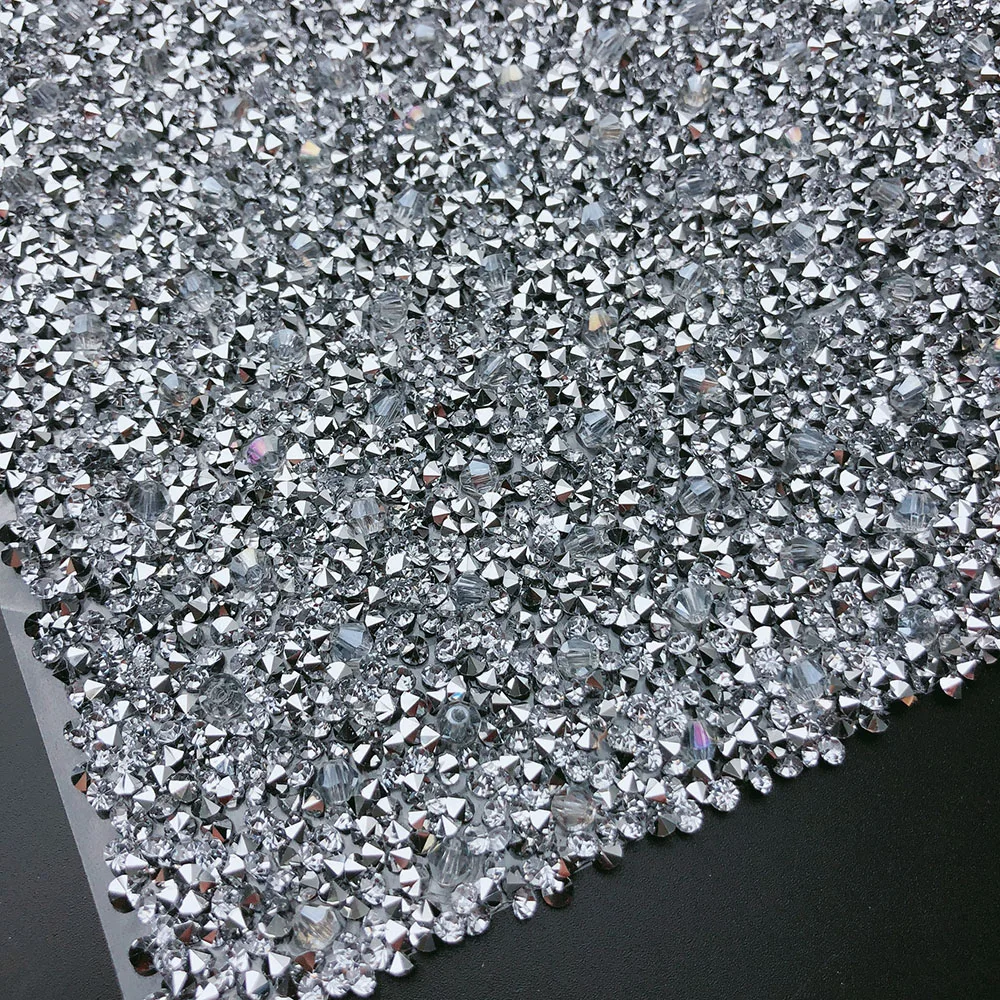 Серебряные стразы для отделки, 1 шт./лот, 24*20 см/лист, Серебряные стразы с прозрачным кольцом, свадебные украшения, букет невесты - Цвет: beads clear silver