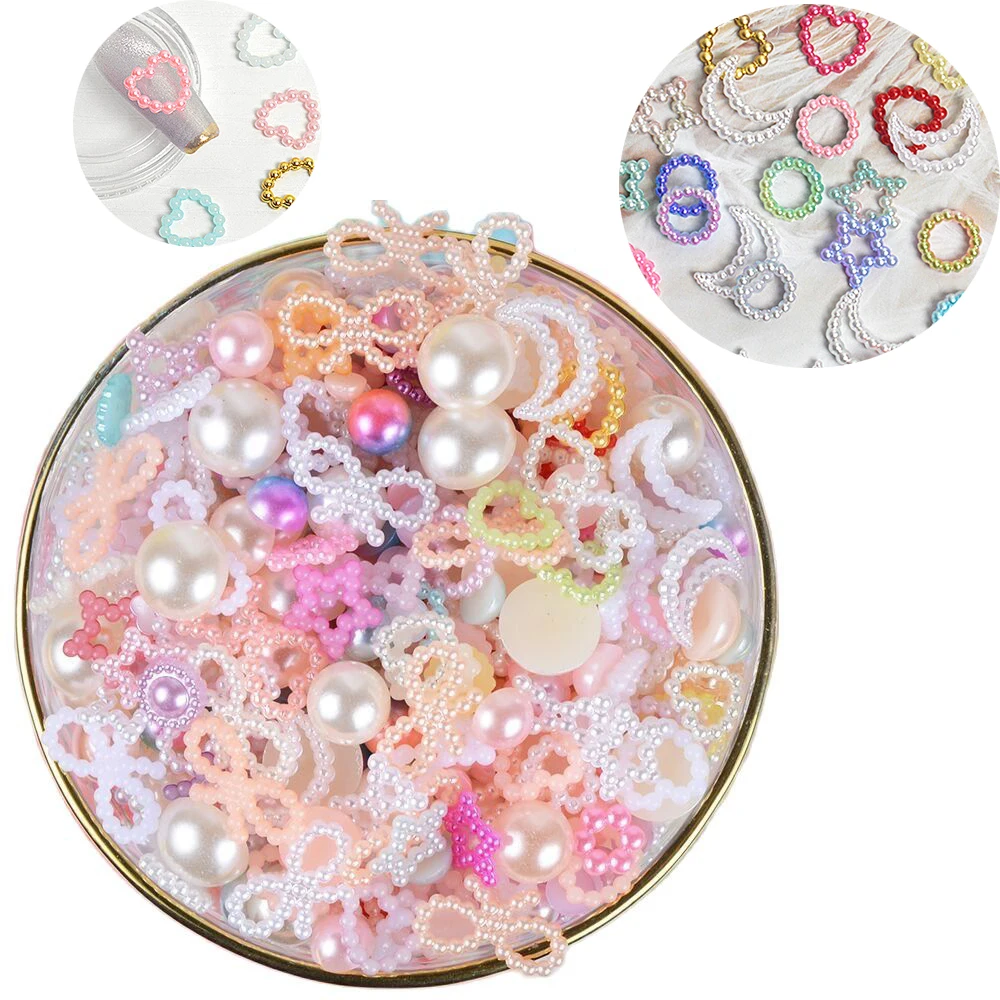

50g/Bag Mix Pearl Jewelry Charms For Nails Decorations Butterfly,Moon Shape Design Acrylic Nail Art Manicure Accessories &H12(A)