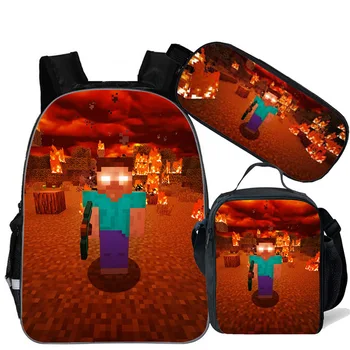 

New 16inch Minecrafted Backpacks Waterproof Children School Bags Cartoon Primary Schoolbags Kids Mochila Infantil Zip Kids Gifts