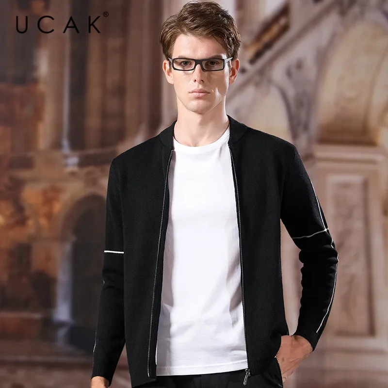 

UCAK Brand Cardigan Men Sweaters 2020 New Spring Autumn Casual Fashion Trend Striped Zipper Streetwear Wool Sweatercoat U1045