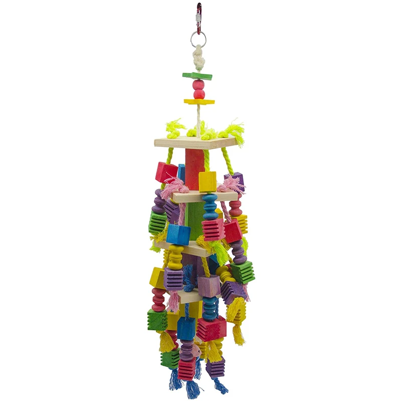 Parrot Multicolored Bird Wooden Block Torn Toy Medium Large Parrot Toy Colorful Cotton Rope Colored Wooden Block Bite Toy