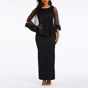 

Elegant Prom Dress Scoop Neck Women Party Cap Sleeves Ankle Length Sheath Split Black Wedding Formal Prom Dress Club